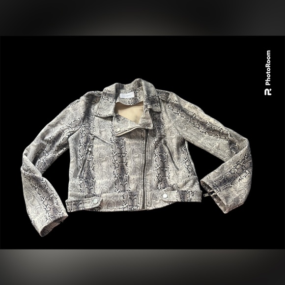 SIX/FIFTY Scuba Faux Suede Snake Print Moto Jacket - Picture 3 of 7
